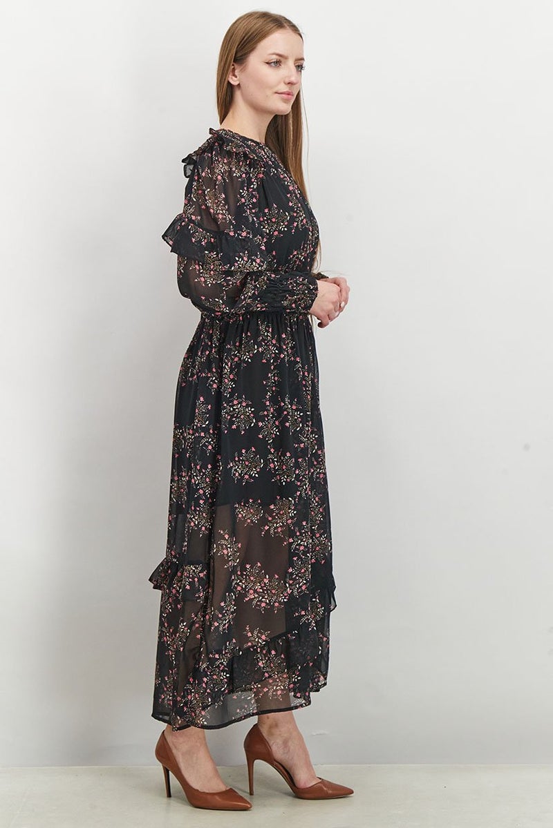 TOPSHOP Women Floral Maxi Casual Dress, Black and Pink Combo - Image 2